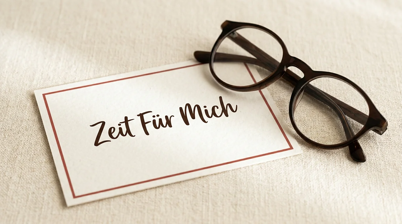 Eine Karte mit der Aufschrift 'Zeit für mich' als Symbol für Selbstwertgefühl und das Beenden von unbefriedigenden Schreibbekanntschaften.