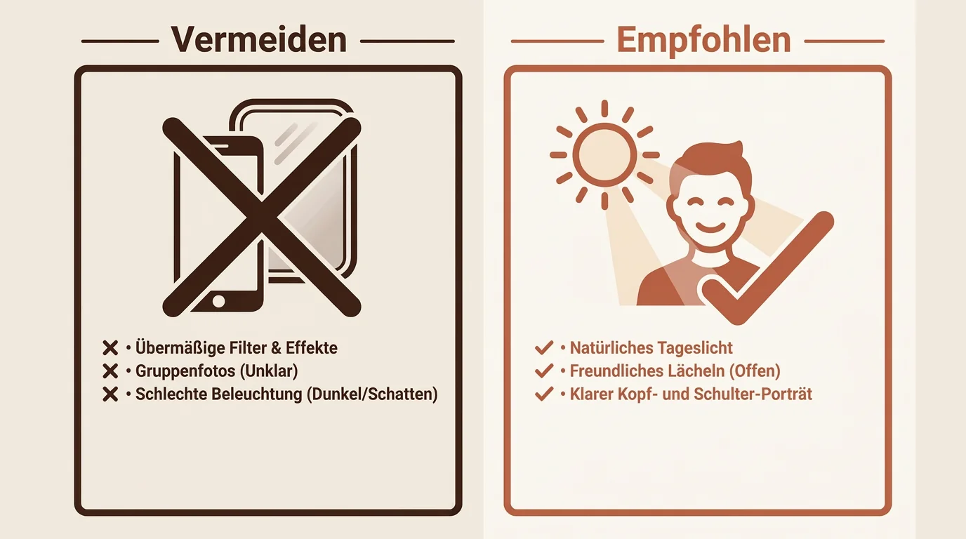 Vergleich zwischen schlechten und guten Dating-Profilfotos: Warum authentische Bilder und gutes Licht entscheidend für den ersten Eindruck sind.